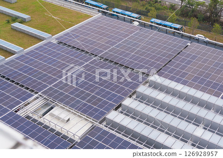 Close up of Solar cell farm power plant eco technology.landscape of Solar cell panels in a photovoltaic power plant.concept of sustainable resources and renewable energy. Close up of Solar cell farm power plant eco technology.landscape of Solar cell panels in a photovoltaic power plant.concept of sustainable resources and renewable energy. 126928957