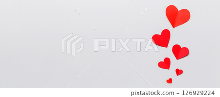 Valentine day background with red hearts, top view with copy space Valentine day background with red hearts, top view with copy space 126929224