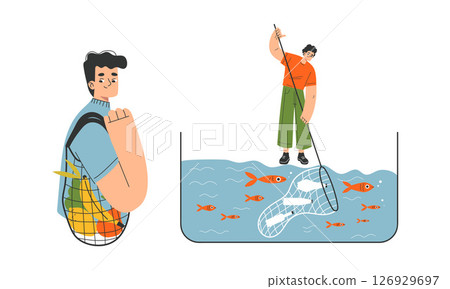Fishing Enthusiasts A Pair of Passionate Anglers Engaged in an Exciting Outdoor Activity 126929697