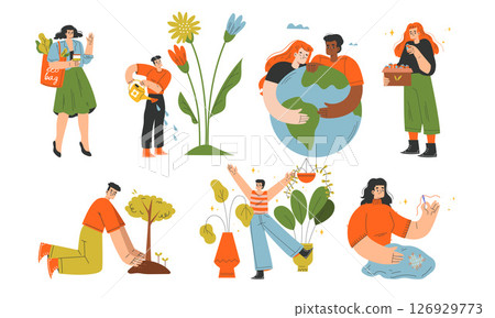 Engaging in EcoFriendly Activities and Exploring Gardening Illustrations Together is Fun 126929773