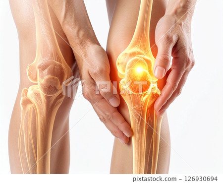 Photo style: Holding the pain in the knee with both hands Photo style: Holding the pain in the knee with both hands 126930694