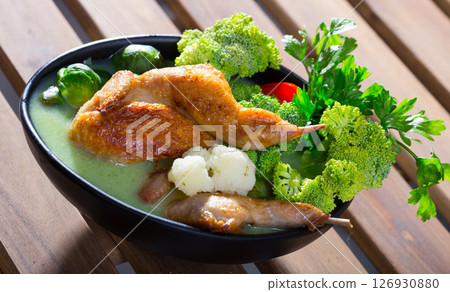 Cabbage soup with quails and greens Cabbage soup with quails and greens 126930880