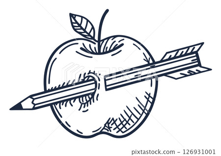 Apple pierced by pencil shaped arrow concept of knowledge, creativity, learning, and innovation in education, AI Generative 126931001