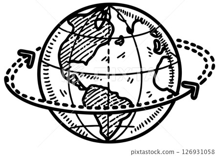 Hand drawn earth with arrows illustrating global movement and worldwide connection, sketch illustration, AI Generative 126931058