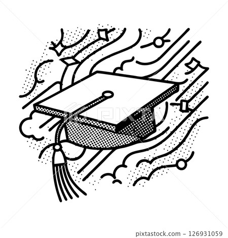 Graduation cap flying in the air, celebration of academic achievement and success, black and white illustration, AI Generative Graduation cap flying in the air, celebration of academic achievement and success, black and white illustration, AI Generative 126931059