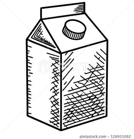 Hand drawn milk carton illustration sketch dairy beverage packaging, blank container for liquid drinks, AI Generative 126931092