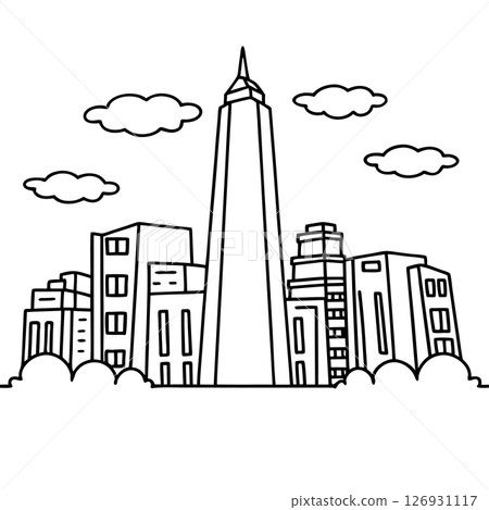 Modern city skyline with high rise buildings and clouds urban downtown outline with skyscraper architecture, AI Generative 126931117
