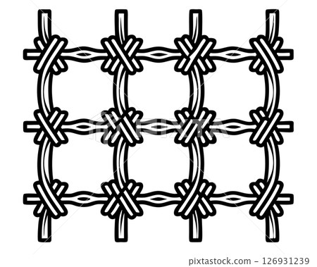Interlaced barbed wire grid illustration protective metal mesh pattern, security barrier, boundary fence design, AI Generative 126931239