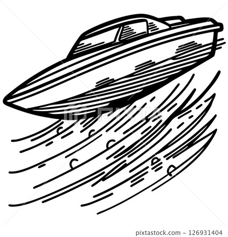 Speedboat cruising swiftly on water, hand drawn sketch fast motorboat adventure, dynamic waves, marine travel illustration, AI Generative Speedboat cruising swiftly on water, hand drawn sketch fast motorboat adventure, dynamic waves, marine travel illustration, AI Generative 126931404