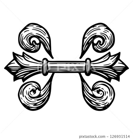 Ornate baroque decorative element with intricate symmetrical flourishes and scrollwork elegant vintage divider design, AI Generative Ornate baroque decorative element with intricate symmetrical flourishes and scrollwork elegant vintage divider design, AI Generative 126931514