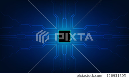 hi tech computer chip on blue circuit board background hi tech computer chip on blue circuit board background 126931805
