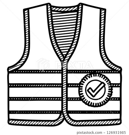 Safety vest with approved check mark icon protective reflective workwear for construction and industrial safety compliance, AI Generative 126931985