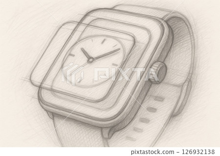Elegant wristwatch sketch showcasing modern minimal design with classic analog dial and smooth contours on textured background, AI Generative 126932138