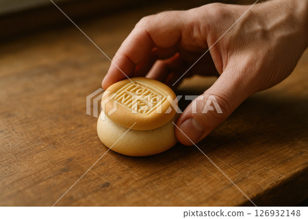 Traditional orthodox prosphora bread being prepared by hand for religious ceremony, symbolizing faith, ritual, and sacred tradition, AI Generative 126932148