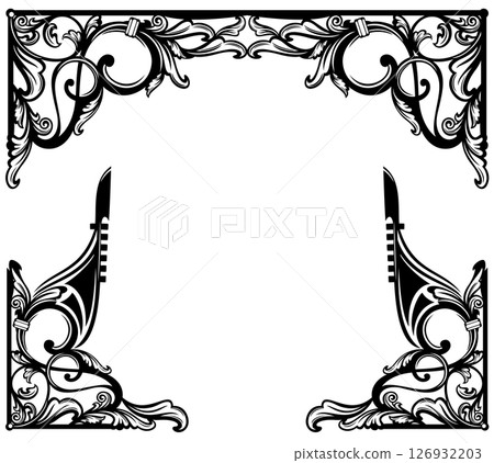 black and white gondola boat vector calligraphic decorative elements for antique venetian design black and white gondola boat vector calligraphic decorative elements for antique venetian design 126932203