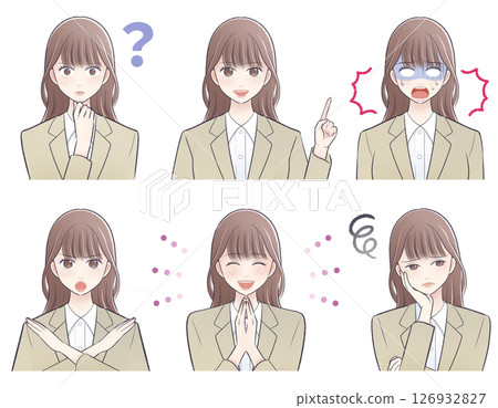 Bust-up set illustration of a young business woman in a beige suit Bust-up set illustration of a young business woman in a beige suit 126932827