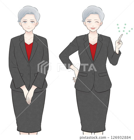 一位身穿深灰色西裝的高級女士的插圖 一位身穿深灰色西裝的高級女士的插圖 126932884