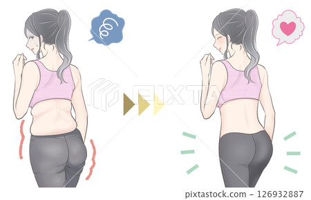 一位綁著馬尾辮的年輕女性成功減掉腰部和臀部的脂肪的插圖 一位綁著馬尾辮的年輕女性成功減掉腰部和臀部的脂肪的插圖 126932887