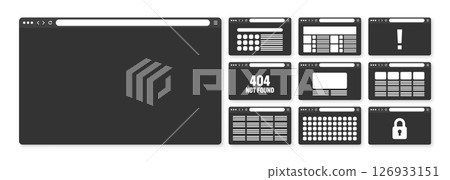 Web browser window, pages layout with toolbar and search field. Modern website, internet page in flat style. Browser mockup for computer, tablet and smartphone. Adaptive UI. Vector illustration Web browser window, pages layout with toolbar and search field. Modern website, internet page in flat style. Browser mockup for computer, tablet and smartphone. Adaptive UI. Vector illustration 126933151