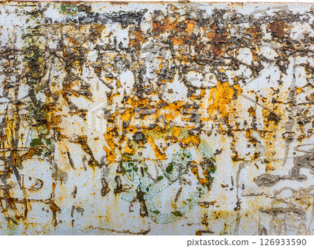 Wet gray painted steel with glue marks, vertical surface, full-frame background and texture 126933590