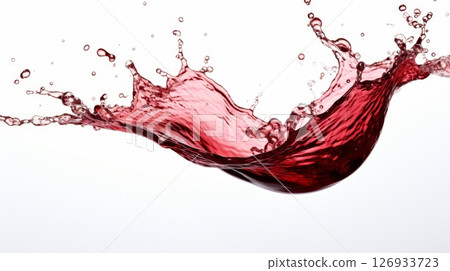 Vivid red wine splash on clean white background, isolated and visually captivating 126933723