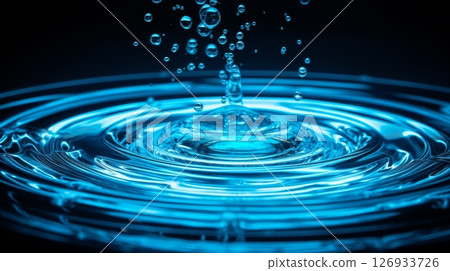 Concentric circles formed by water droplet on phosphorescent surface in close up shot 126933726