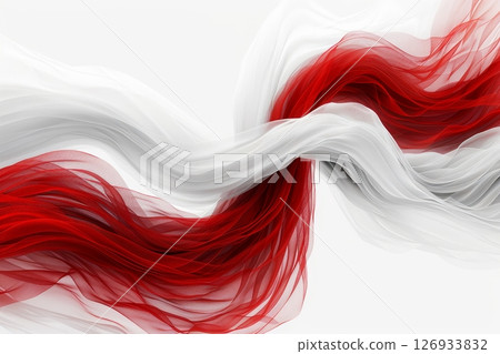 Abstract Red and White Flowing Fabric Design, Dynamism Waves Silk on White, Elegant Background 126933832