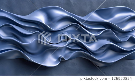 Abstract Blue Waves Background Smooth, Elegant, Flowing Cloth-Like Material. Trendy Design. 126933834