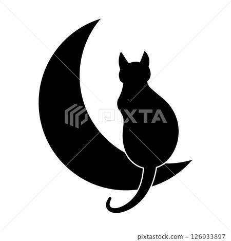 Silhouette of a Cat Sitting on a Crescent Moon Vector Illustration. The minimalist black silhouette of a cat gracefully perched on a crescent moon. Silhouette of a Cat Sitting on a Crescent Moon Vector Illustration. The minimalist black silhouette of a cat gracefully perched on a crescent moon. 126933897