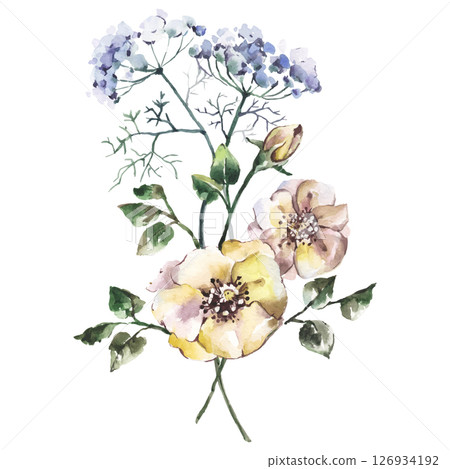 Hand Painted Watercolor Floral Bouquet Vector Illustration Floral Element on White Background Hand Painted Watercolor Floral Bouquet Vector Illustration Floral Element on White Background 126934192