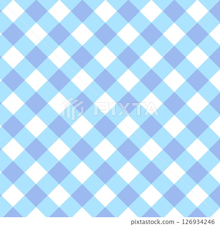 Soft light blue and white squares form a checked pattern, creating a visually appealing vector illustration. This design is ideal for backgrounds in textiles, home decor, or digital projects 126934246