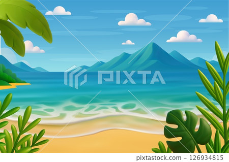 3d Summertime on the beach. Palms and plants around 3d Summertime on the beach. Palms and plants around 126934815