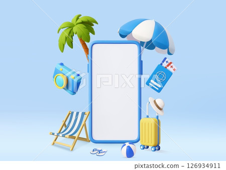 3D Summer Vacation Travel App Concept with Smartphone 126934911