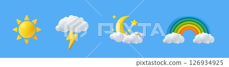 3D Weather Icon Set with Sun, Storm, Moon, and Rainbow 3D Weather Icon Set with Sun, Storm, Moon, and Rainbow 126934925