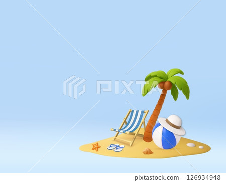 3D Tropical Beach Scene with Summer Elements 126934948