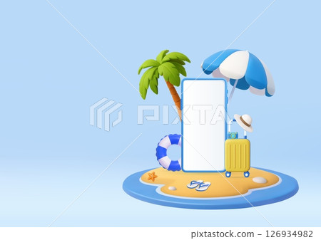 3D Vacation Background with Smartphone Frame. 3D Vacation Background with Smartphone Frame. 126934982