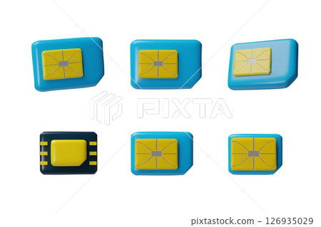 Sim card, microchip 3D vector icons set, GSM wireless equipment for mobile phone, smartphone, subscriber identity module 126935029