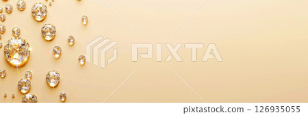 Luxury gemstones scattered on soft beige, minimalist horizontal ad template with blank space, background 126935055