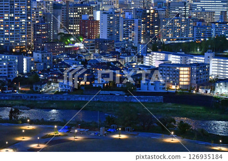 Night view of Sendai, the city of trees, and the cityscape seen from the ruins of Aoba Castle Night view of Sendai, the city of trees, and the cityscape seen from the ruins of Aoba Castle 126935184