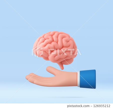 3D Hand Holding Brain Symbolizing Knowledge and Creativity 3D Hand Holding Brain Symbolizing Knowledge and Creativity 126935212