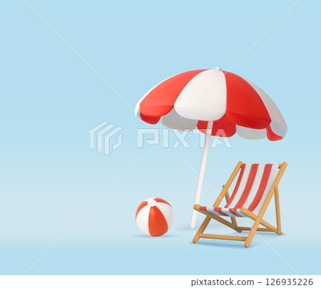 3D beach umbrella and chair and beach ball 3D beach umbrella and chair and beach ball 126935226
