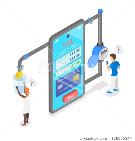 3D Isometric Flat  Illustration of Mobile App For Managing Utility Bills, Techonologies for Home 126935544