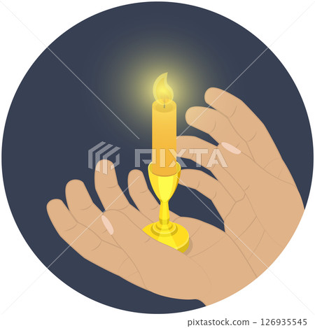 3D Isometric Flat Illustration of Memorial Condolence , Burning Candle in a Hand 3D Isometric Flat Illustration of Memorial Condolence , Burning Candle in a Hand 126935545