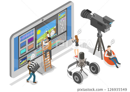 3D Isometric Flat Illustration of Software for Video Editing, Film Footage Montage 3D Isometric Flat Illustration of Software for Video Editing, Film Footage Montage 126935549