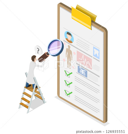 3D Isometric Flat Illustration of Medical Document, Patient Information or File Card 3D Isometric Flat Illustration of Medical Document, Patient Information or File Card 126935551