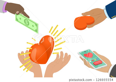 3D Isometric Flat Illustration of Charity, Funds Raising Campaign 3D Isometric Flat Illustration of Charity, Funds Raising Campaign 126935554