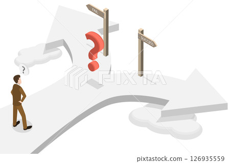 3D Isometric Flat Illustration of Fail Or Success, The Importance Of Decision Making For Future Achievements 3D Isometric Flat Illustration of Fail Or Success, The Importance Of Decision Making For Future Achievements 126935559