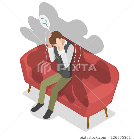 3D Isometric Flat  Illustration of Panic Attack, Physical Sensation of Stress 126935561