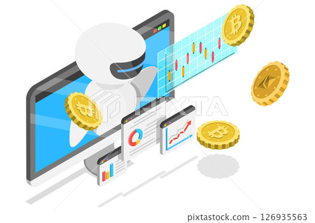3D Isometric Flat  Illustration of AI Crypto Trading, Robotic Process Sutomation 126935563