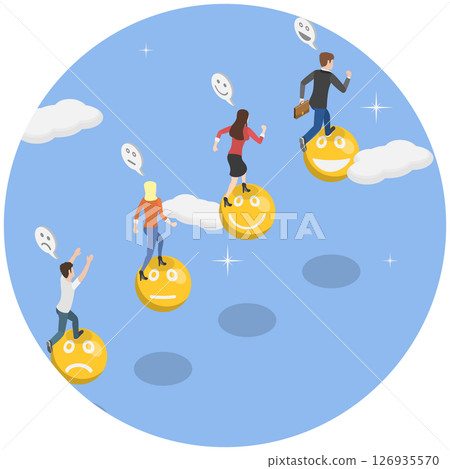 3D Isometric Flat  Illustration of Emotional Intelligence, Employee Wellbeing and Happiness 126935570